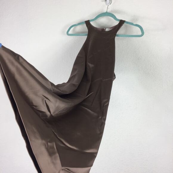 Aritzia Babaton Satin Mini Dress 10 Pressure 90s Taupe High Shine Racer Back - Picture 13 of 16